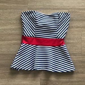 Red, white, blue peplum strapless top